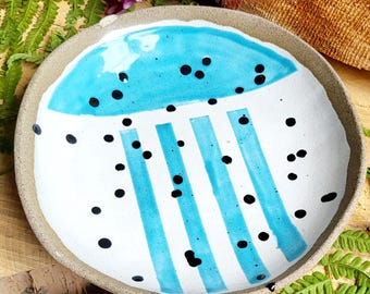 Small blue plate, B-grade, hand-thrown
