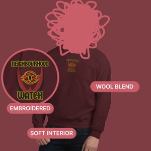 Mordor Neighbourhood Watch Shirt | Embroidered Sweatshirt | High Quality | Heavy Wool Blend | Gift For Geeks | Made By Designer | Cool Nerds