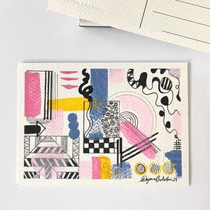 Abstrakte original handgemalte Postkarte auf Acryl
