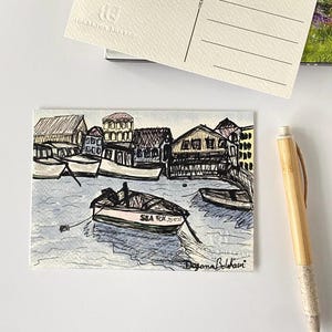 Original handgemalte Landschaftspostkarte auf Acryl