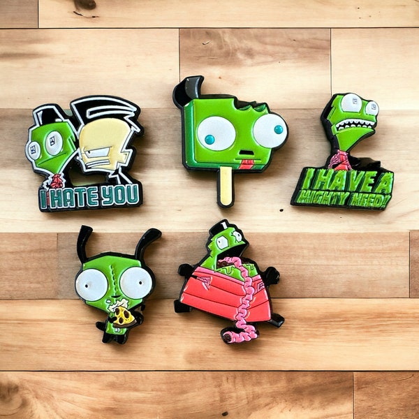 Invader Zim Enamel Pins,Invader Zim Lapel Pin,Gir Enamel Pin,Invader Zim,Gir,Cartoon Enamel Pin,Kawaii