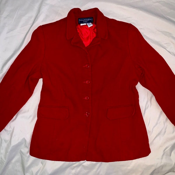 Vintage Norton McNaughton Wool Pea Coat Bright Red Christmas Valentine's Day