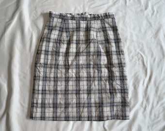 Vintage Lined Neutral Plaid Fitted Mini Skirt Preppy Old Money Summer