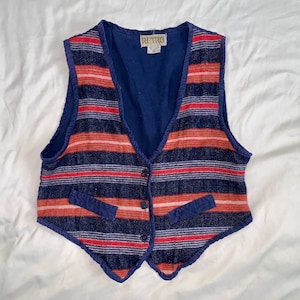 Vintage Retro Stripe V Neck Button Front Vest Hippie Boho Cotton