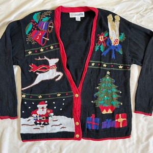 Vintage Kitschmas Christmas Cardigan: Ramie Cotton Knit, Size 18/20