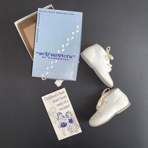 Vintage 70s Self Starters by Carpenter Baby Shoes White Leather Loveman's Dept Store w/ Box & Inserts Americana