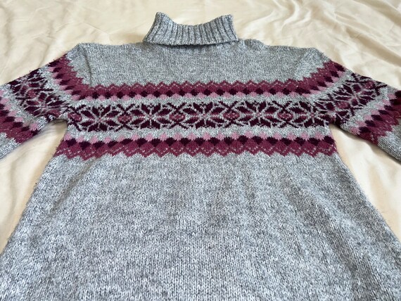Vintage Y2K Fair Isle Turtleneck Sweater: Gray Ma… - image 2
