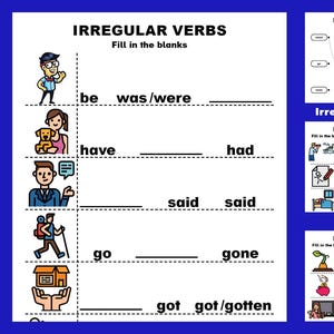 Irregular Verbs Kit: Printable Worksheets & Posters; Past Simple and Past Participle Grammar Activities