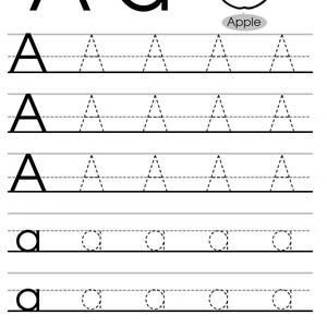 May include: A black and white educational worksheet for learning the letter "A". The worksheet includes the uppercase and lowercase letter "A", an apple illustration, and tracing exercises. The website address "www.englishforkidz.com" is at the bottom.