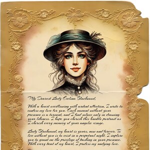 Cartas de amor vintage de la época victoriana con retratos de damas: 5 diseños digitales imprimibles únicos para álbumes de recortes románticos, diarios basura y más