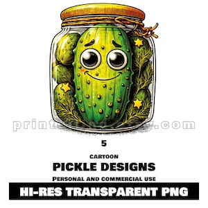 Funny Pickle Jar Cartoon PNG Clipart Bundle to Design T-Shirts, Party Decor, Stickers, Gifts for Pickle Lovers, Farm Branding and More