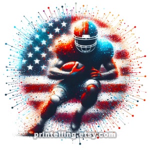 Imágenes Prediseñadas de fútbol PNG; Arte patriótico de fútbol americano para diseños de camisetas, arte mural, decoración, merchandising y más; Imagen de alta resolución, uso comercial