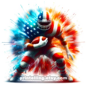 Imágenes Prediseñadas PNG del jugador de fútbol; Arte patriótico de fútbol americano para diseños de camisetas, arte mural, decoración, merchandising y más; Imagen de alta resolución, uso comercial