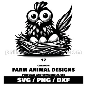 Cute Cartoon Farm Animals SVG, PNG, & DXF Bundle - 17 Stencil Art Style Clipart Images for Nursery Decor, Wall Art, Cricut and Laser Crafts