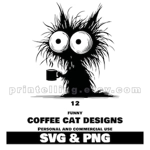 Funny Coffee Cats PNG & SVG Bundle | 12 Clipart Images to Design Funny T-Shirts, Mugs, Merch, Decor | Commercial Use | Instant Download