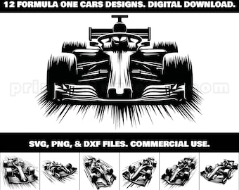 Paquete de imágenes prediseñadas de carreras de Fórmula 1: 12 diseños de alta velocidad (SVG, PNG, DXF)