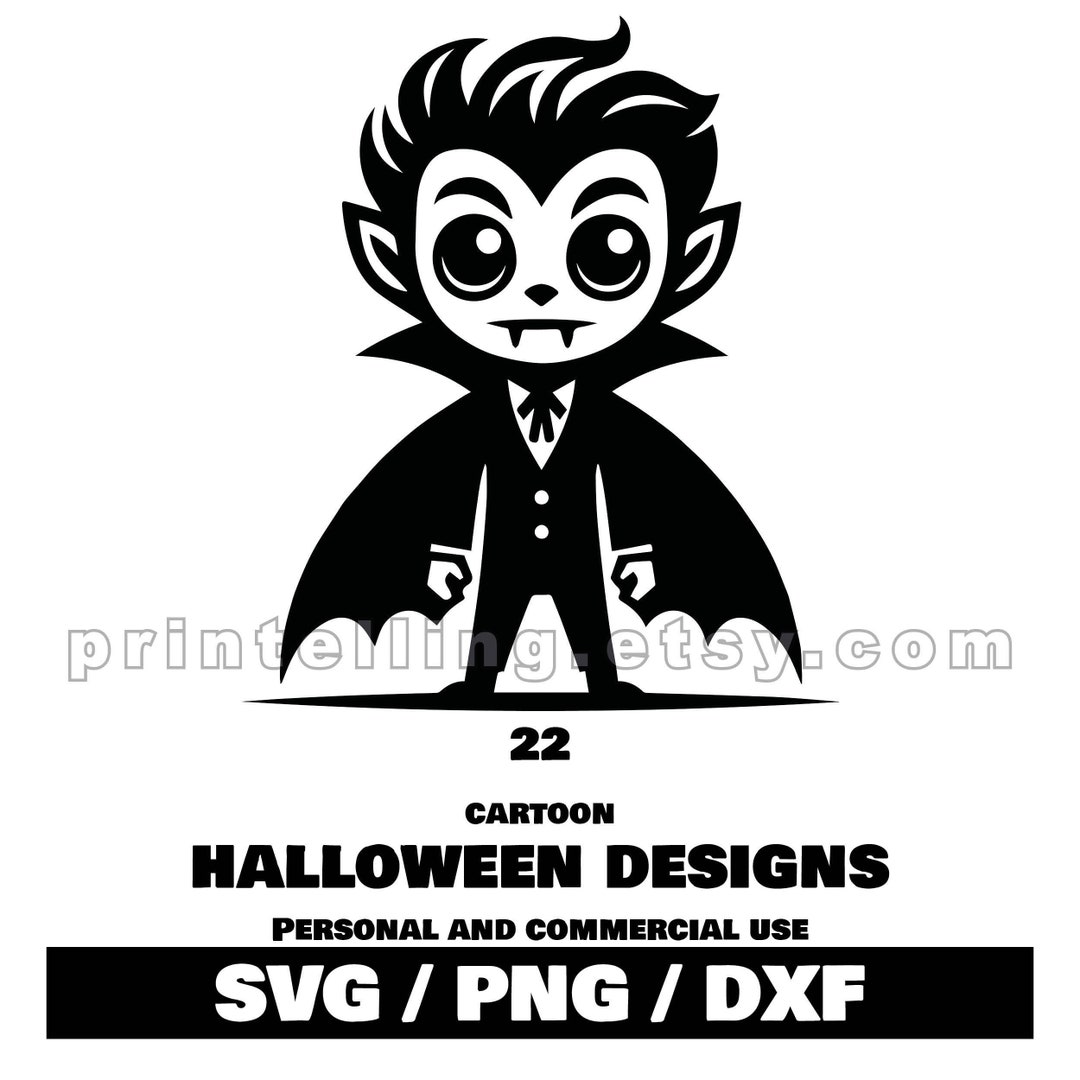 Cartoon Halloween Characters SVG, PNG, DXF Bundle; 22 Cute and Spooky ...