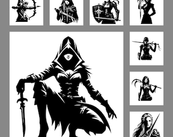 Fantasy PNG & SVG Clipart Bundle; 70 Hi-Res Female Character Images; Commercial Use
