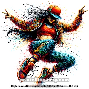 Hip-Hop Dancer Art: High-Res PNG, Dance Studio Decor (Digital Download)