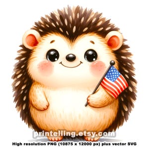 Animaux patriotiques mignons avec drapeaux américains, clipart PNG & SVG pour créer des chemises, oeuvres d'art murales, produits dérivés du 4 juillet, travaux manuels, cadeaux pour enfants
