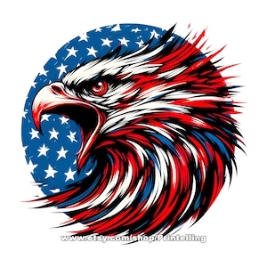American patriotic bold eagle png image with transparent background for creative projects, tshirt designs, caps, mugs, merch and more
