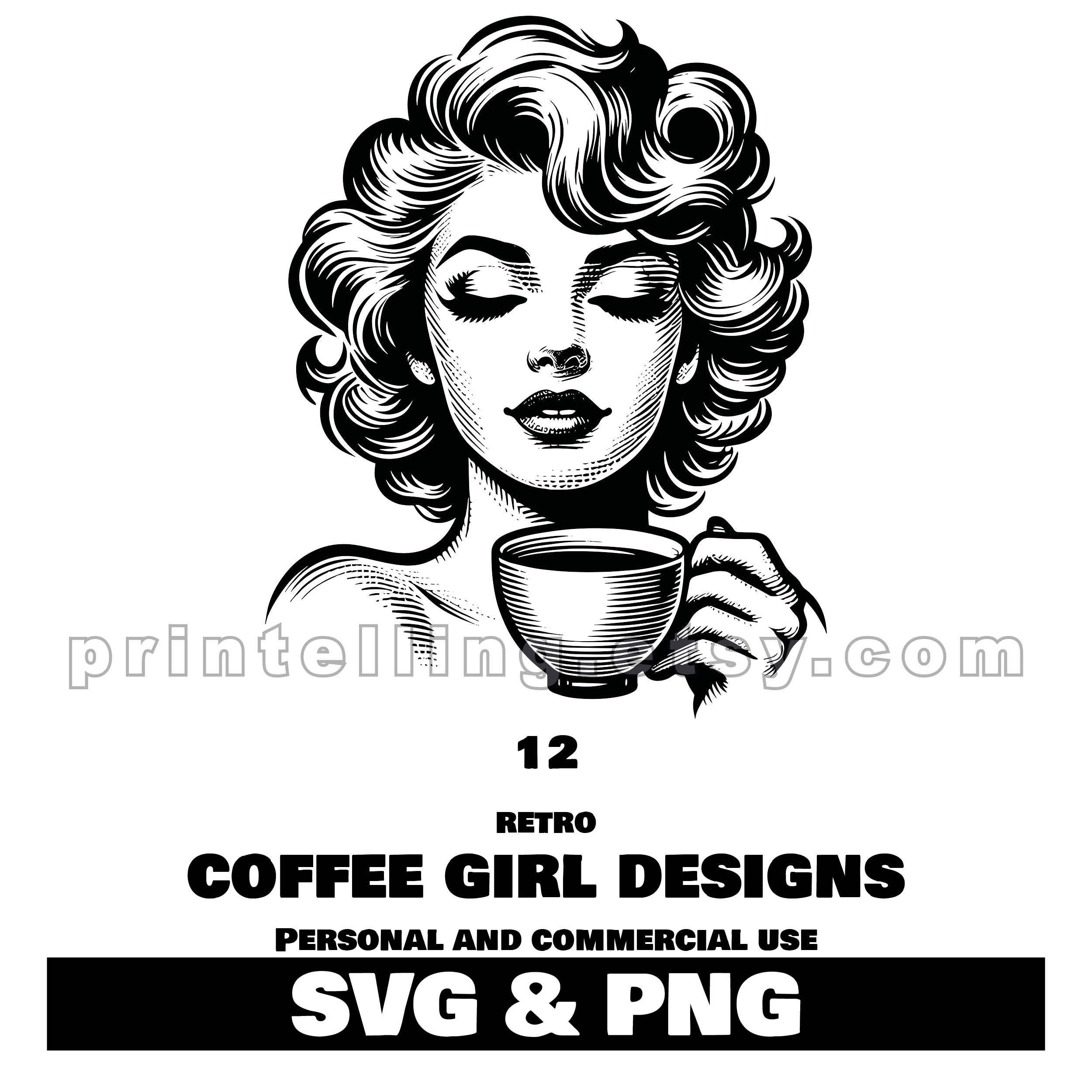 1930’s HD LEE COMPANY SUMMER GIRL COFFEE Retro Coffee Girl SVG & PNG Bundle; 12 Vintage Pinup Style Images