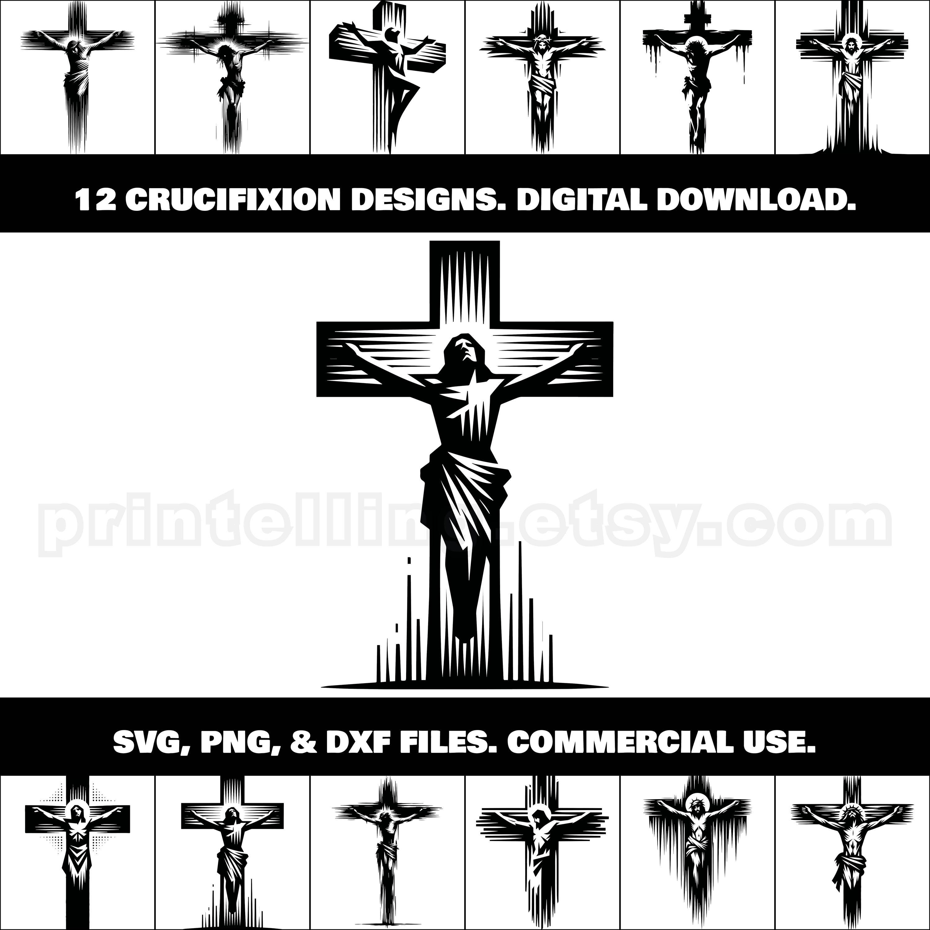 Jesus on Cross Clipart: 12 Crucifixion Designs (SVG, PNG, DXF Digital ...