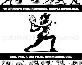 Imágenes prediseñadas de tenista: Jugadora femenina SVG, PNG, DXF (descarga digital)