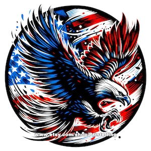 American patriotic bold eagle in attack, png image with transparent background for the 4th  of July creative projects, shirt design and more