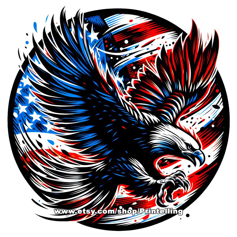 American patriotic bold eagle in attack, png image with transparent background for the 4th  of July creative projects, shirt design and more
