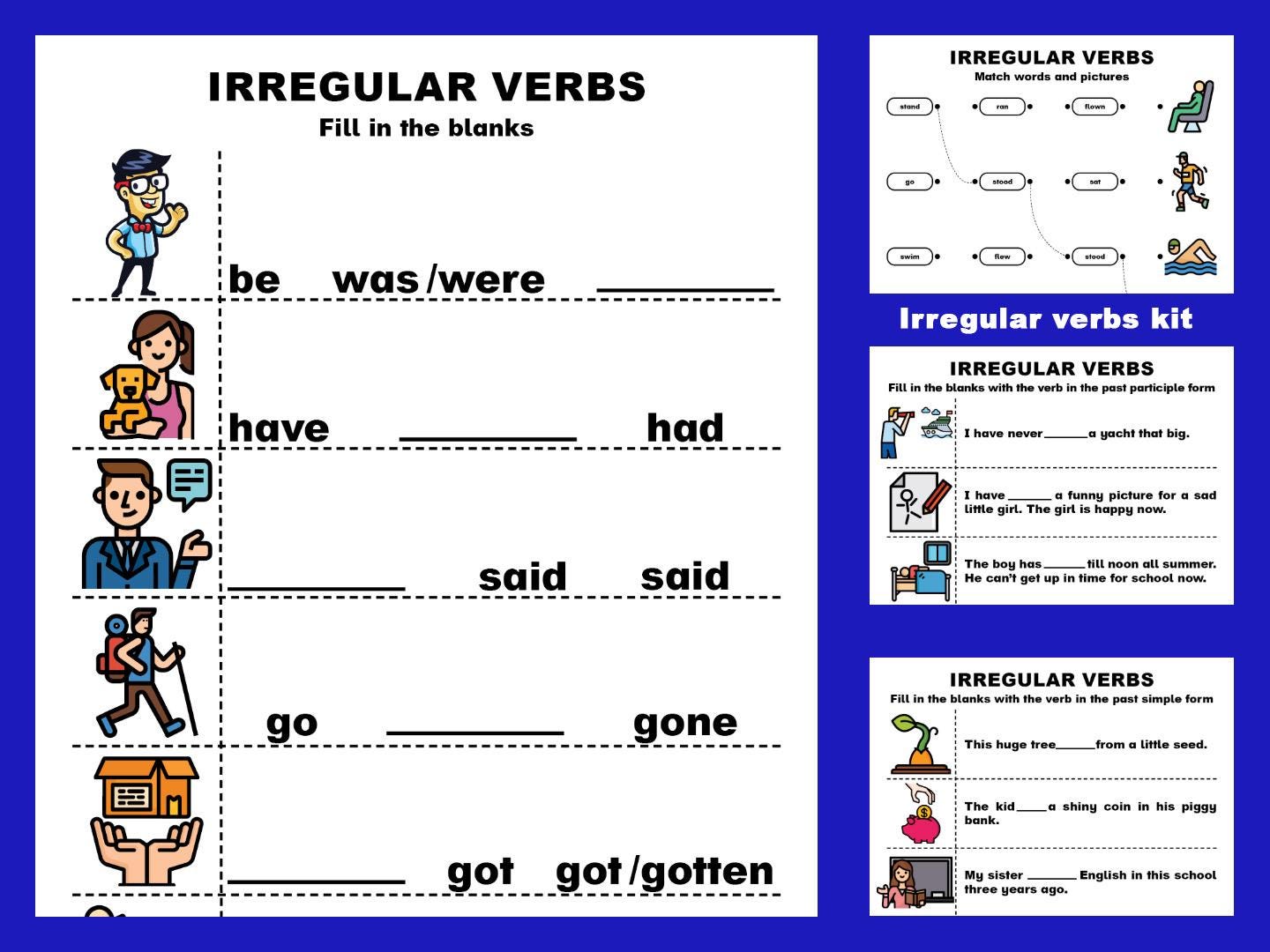 Irregular Verbs Kit: Printable Worksheets & Posters; Past Simple and ...