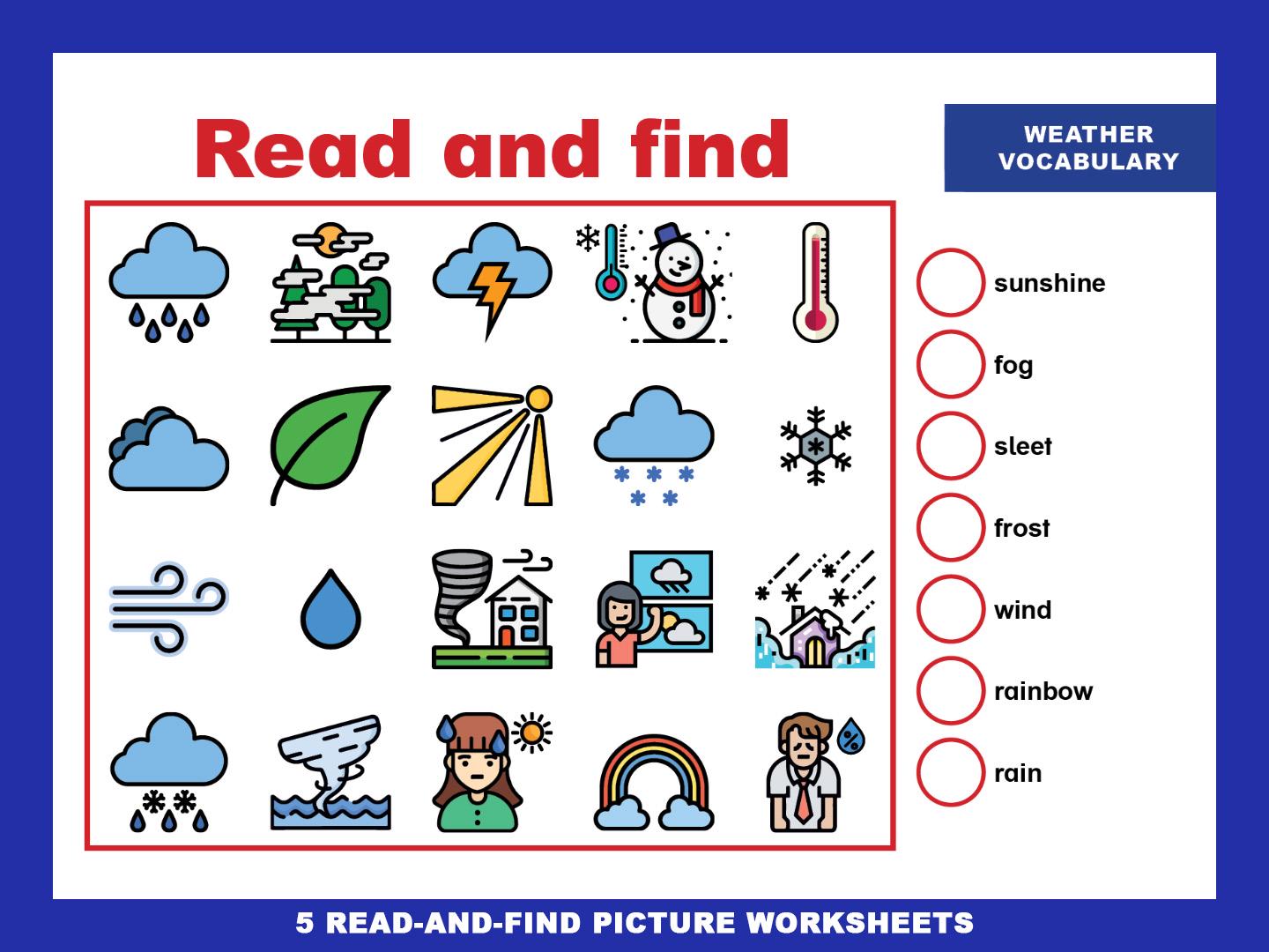 Weather Vocabulary Worksheets; Printable Activities for Kids; 48 ...