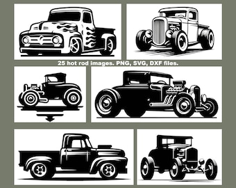 Hot Rod svg, png, dxf Clipart Bundle; 25 Vintage Car Illustrations (Digital Download)