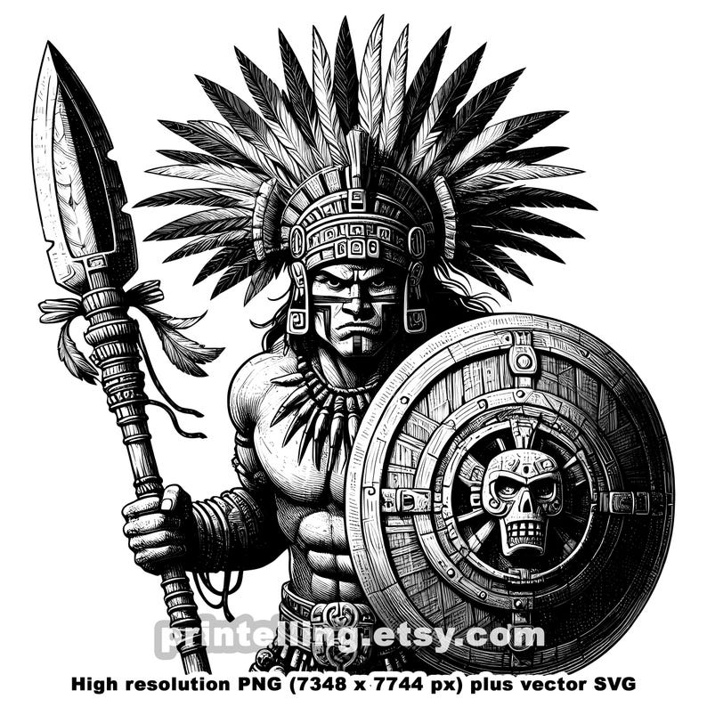 Aztec Warrior Clipart Bundle: Vintage Engraving Style (PNG, SVG Digital ...