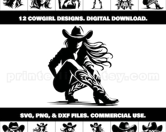 Pacote de Cliparts de Cowgirl: Oeste Selvagem SVG, PNG, DXF (Download Digital)
