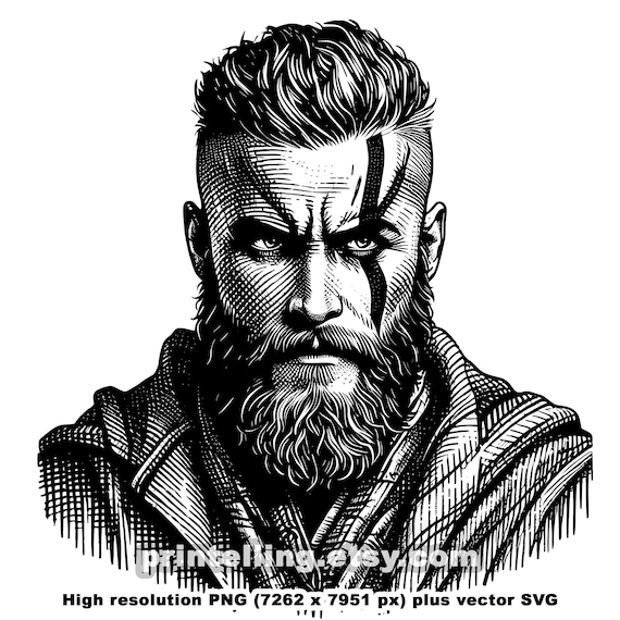 Ragnar Lothbrok Viking Portrait: Engraving Style PNG & SVG Designs
