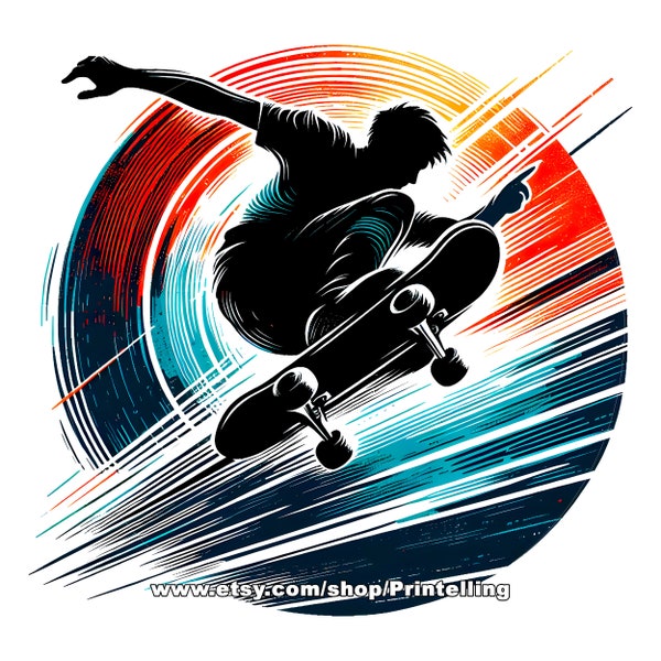 Skateboarder Silhouette PNG Clipart Bundle - Urban Skateboarding Culture Design Pack to Create Shirts, Mugs, Stickers, Decor and More