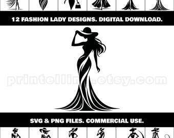 Fashion Lady Silhouette Clipart: Minimalist SVG PNG Bundle (Digital Download)