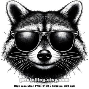 Mapache con gafas de sol Imágenes PNG y SVG para diseñar camisetas, arte mural, carteles, decoración, merchandising de memes, pegatinas y grabados láser de Trash Panda