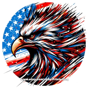 Badass American patriotic bold eagle with the USA flag png image with transparent background for  the fourth of July creative projects, shirt design and more