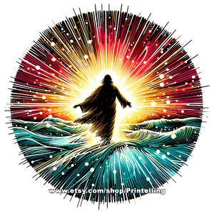Jesus Christus geht auf dem Wasser PNG Bundle, 5 hochauflösende hochauflösende transparente Hintergrund Clipart für christliche Designs: Dekor, Banner, Karten, Printables