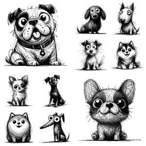 Cartoon Doodle Dog Breeds: PNG SVG Clipart Bundle