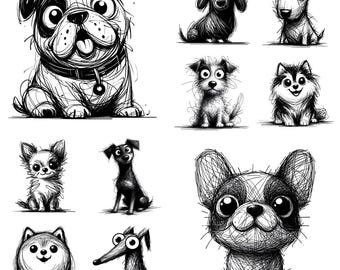 Cartoon Doodle Dog Breeds: PNG SVG Clipart Bundle