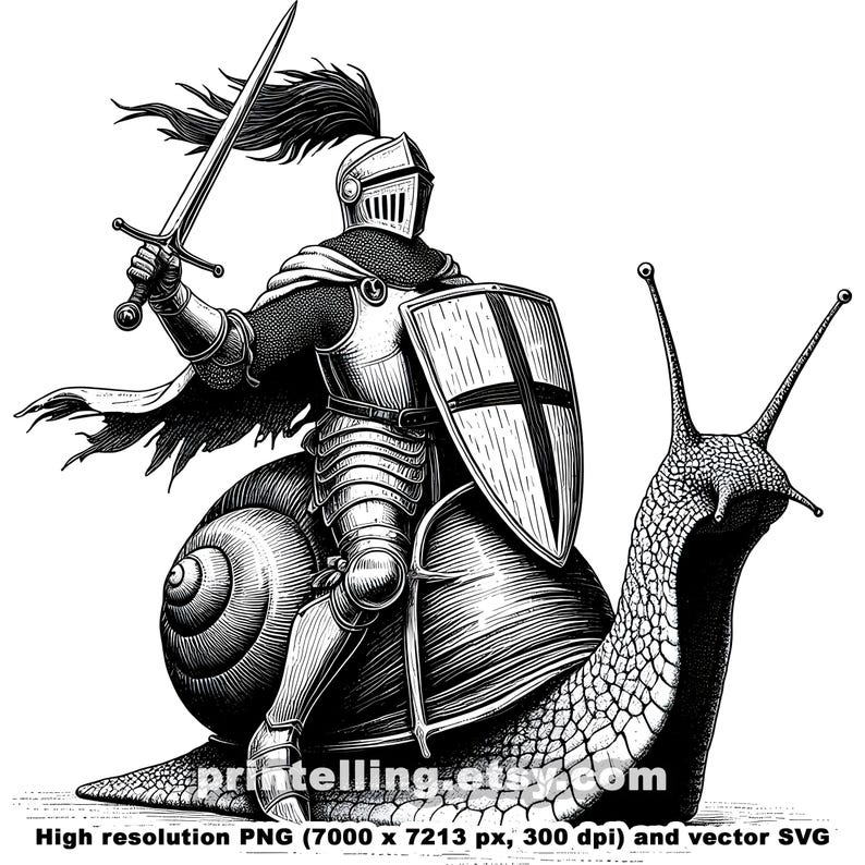Funny Knight Riding Snail Art: Humorous Home Decor (PNG & SVG) - Etsy