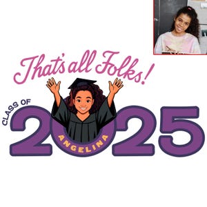 Gepersonaliseerde afstuderen 2025 cartoonontwerp voor leuke shirts, posters, spandoeken, borden, mokken, kaarten; Cartoon van foto; Digitale download, png