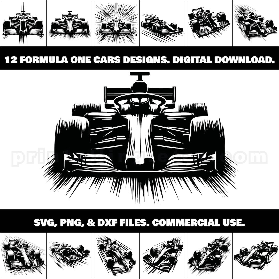 Formula One Car Racing SVG, PNG, DXF Bundle | 12 High-speed Clipart for ...