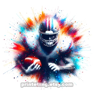 Imágenes Prediseñadas de fútbol PNG; Arte dinámico de fútbol americano para diseños de camisetas, arte mural, decoración, merchandising y más; Imagen de alta resolución, uso comercial