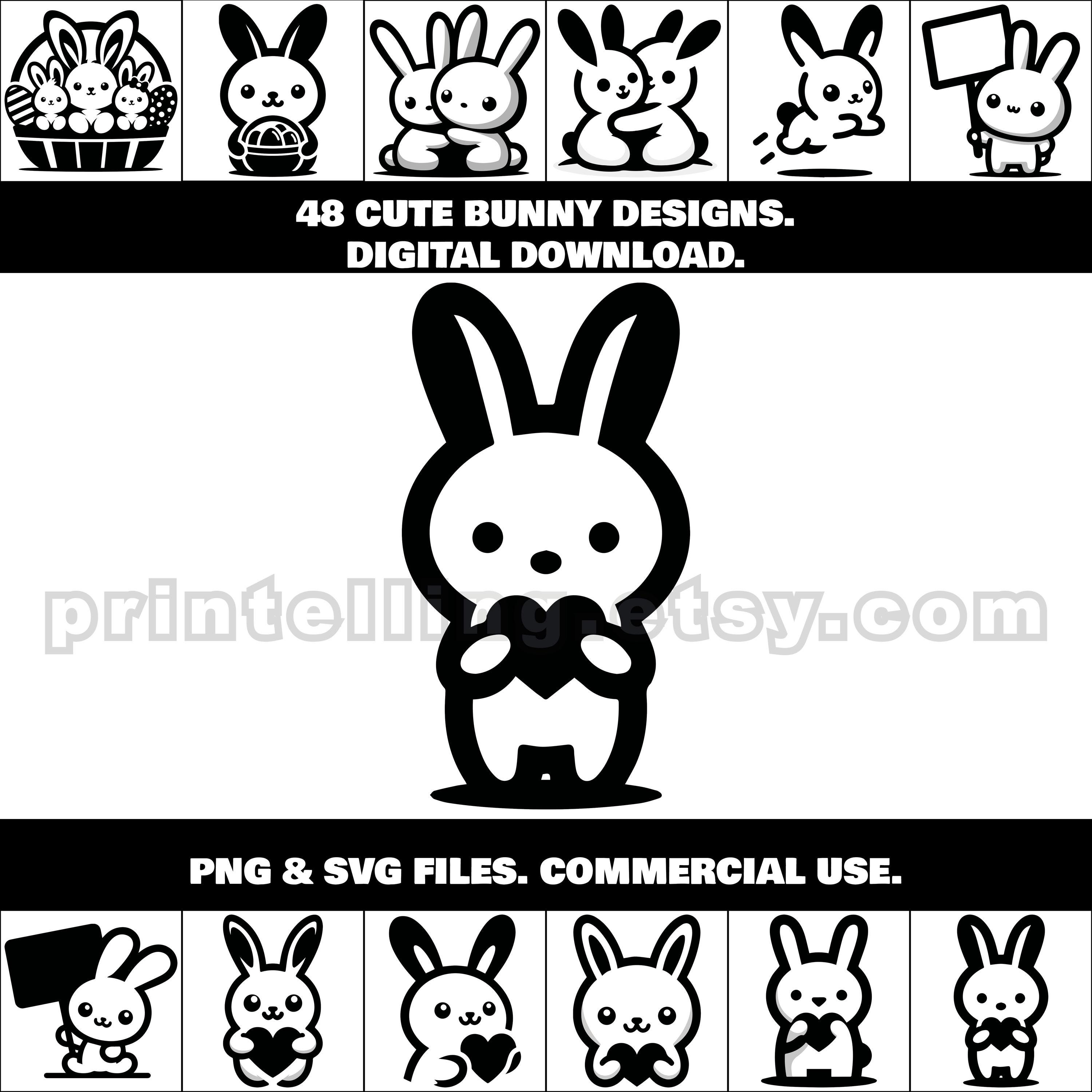 Cute Bunny SVG & PNG Bundle; 48 Kawaii Style Designs for Shirts, Decor ...