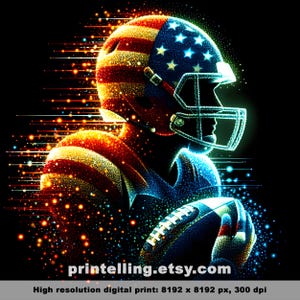 Football Print, US Flag Edition; Patriotic American Football Art for Wall Decor, Posters, Shirts, Sports Merch; Hi-Res Image, Commercial Use