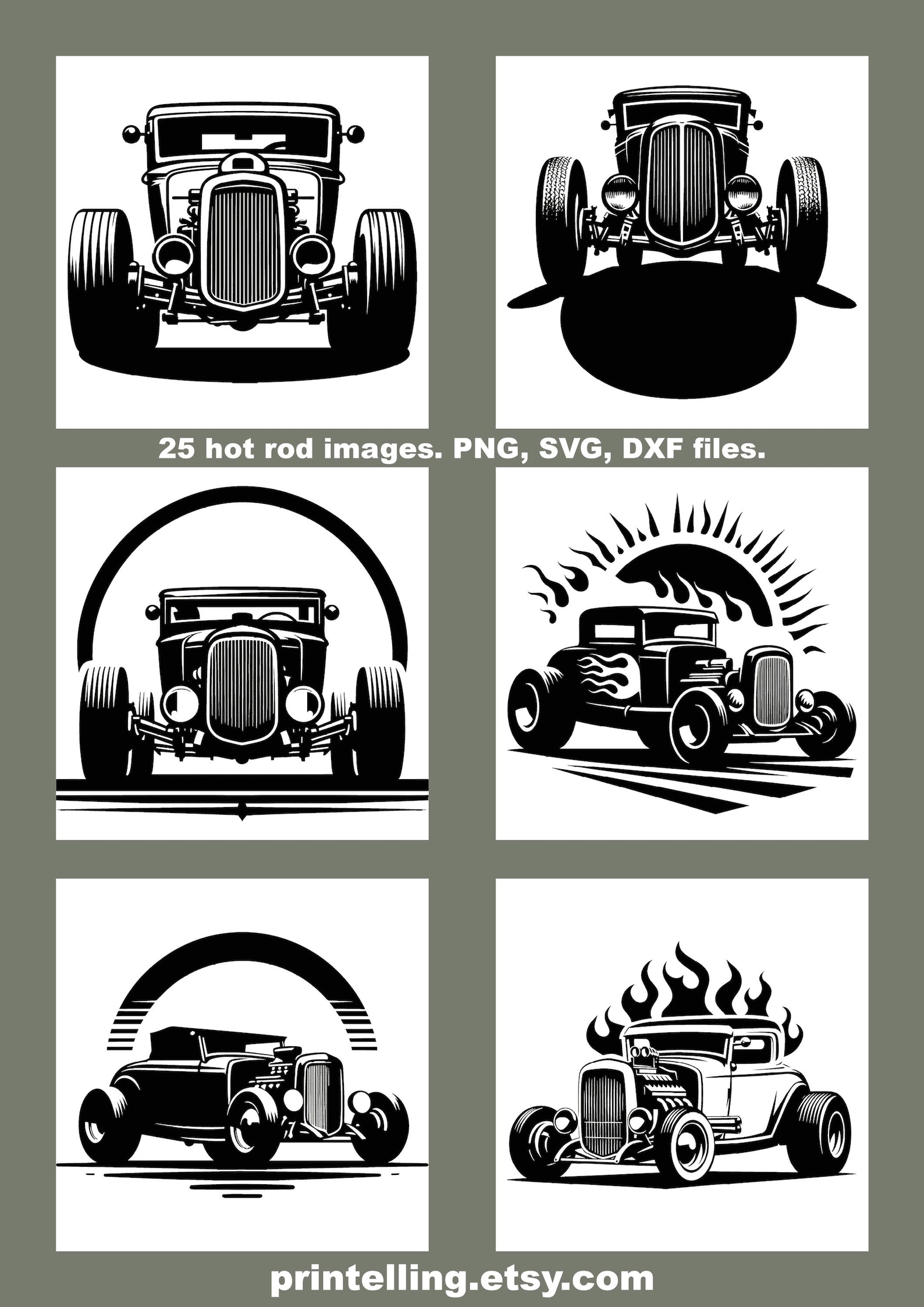 Hot Rod Svg, Png, Dxf Clipart Bundle; 25 Vintage Car Illustrations ...